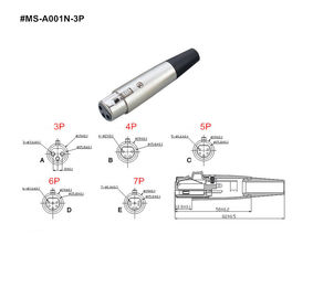 XLR Connector,3 Pins with Nickel Contacts.Rohs. MS-A001N-3P