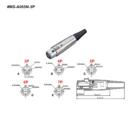 XLR Connector,3 Pins with Nickel Contacts.Rohs. MS-A005N-3P