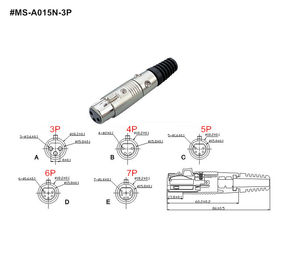 XLR Connector,3 Pins with Nickel Contacts.Rohs. MS-A015N-3P