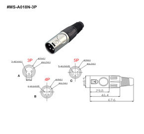 XLR Connector,3 Pins with Nickel Contacts.Rohs. MS-A018N-3P