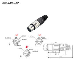 XLR Connector,3 Pins with Nickel Contacts.Rohs. MS-A019N-3P