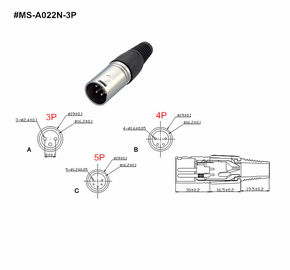 XLR Connector,3 Pins with Nickel Contacts.Rohs. MS-A022N-3P