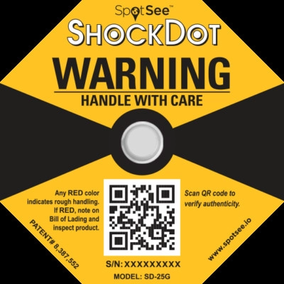 SHOCKDOT SHOCK INDICATOR,impact indicators label,5 clors,25G(Yellow),37G(Purple),50G(Red),75G(Orange),100G(Green)