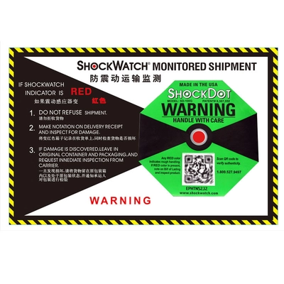 SHOCKDOT SHOCK INDICATOR,impact indicators label,5 clors,25G(Yellow),37G(Purple),50G(Red),75G(Orange),100G(Green)